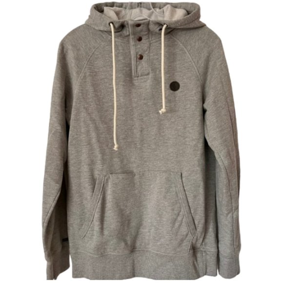 Volcom Henley Cotton Blend Snap Up Hoodie, Marled Gray - S - Picture 1 of 12